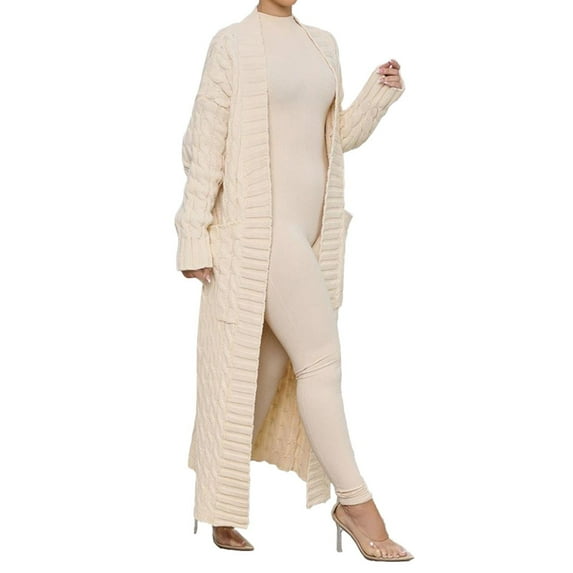 Women's Sweater Solid Ribbed Knitted Long Open Front Cardigan With Pocket Loose Casual Fall Knitwear