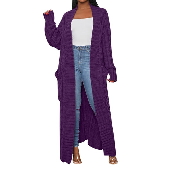 Women's Sweater Solid Ribbed Knitted Long Open Front Cardigan With Pocket Loose Casual Trendy Clothes 2025