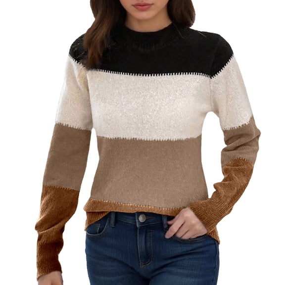 Women's Sweater Stripe Color Block Long Sleeve Crew Neck Casual Knitted Fall Winter Clothes
