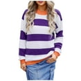 thumbnail image 1 of Women's Sweater Stripe Patchwork Knitted Long Sleeve Y2K Casual Crew Neck Trendy Outfits, 1 of 1