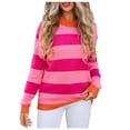 thumbnail image 1 of Women's Sweater Stripe Patchwork Knitted Long Sleeve Y2K Casual Crew Neck Warm Sweaters, 1 of 1