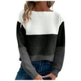 thumbnail image 1 of Women's Sweater Stripe Patchwork Long Sleeve Crew Neck Loose Fit Warm Pullover Tops, 1 of 1
