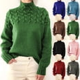 thumbnail image 1 of Women's Sweater Turtleneck Casual Long Sleeve V Neck Solid Loose Chunky Knit, Cozy and Fashionable, Ideal for Winter Gatherings and Daily Wear,Pink,M, 1 of 6