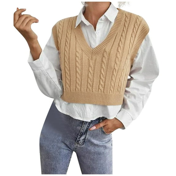 Women's Sweater Vest Casual V-Neck Pullover Shirt Collision Color Sleeveless Sweater Vest Aesthetic Clothes TBKOMH