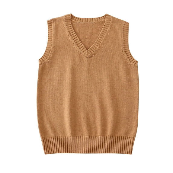 Women's Sweater Vest Classic V Neck Pullover Knitwear Uniform Tops School Sleeveless Knitted Sweaters Khaki, 3XL