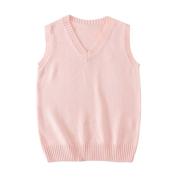 Women's Sweater Vest Classic V Neck Pullover Knitwear Uniform Tops School Sleeveless Knitted Sweaters Light Pink, S