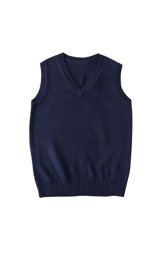 Women's Sweater Vest Classic V Neck Pullover Knitwear Uniform Tops School Sleeveless Knitted Sweaters Navy, S