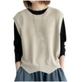 thumbnail image 1 of Women's Sweater Vest Crew Neck Pullover Tank Tops Light Weight Sleeveless Casual Loose Knitted Vest Beige, Free Size, 1 of 4