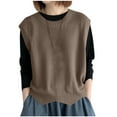 thumbnail image 1 of Women's Sweater Vest Crew Neck Pullover Tank Tops Light Weight Sleeveless Casual Loose Knitted Vest Brown, Free Size, 1 of 4