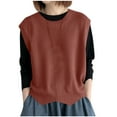 thumbnail image 1 of Women's Sweater Vest Crew Neck Pullover Tank Tops Light Weight Sleeveless Casual Loose Knitted Vest Wine, Free Size, 1 of 4