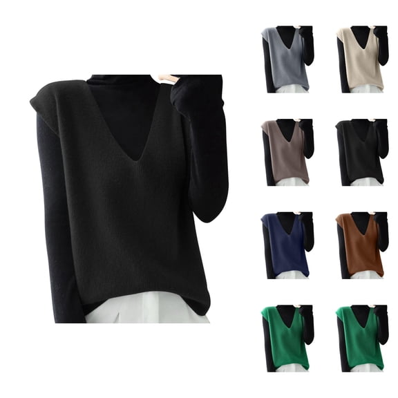 Women’s Sweater Vest, Deep V Neck Knitted Pullover, Loose Fit Cardigan Style Top for Fall Casual Wear