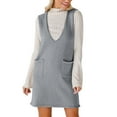 thumbnail image 1 of Women’s Sweater Vest Dress V Neck Sleeveless Knit Pullover Pinafore Mini Dress With Pockets, 1 of 2