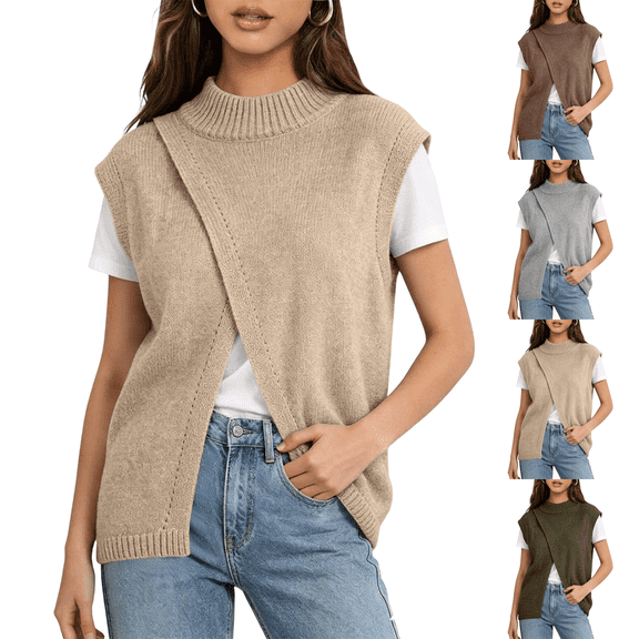 Women's Sweater Vest Mock Neck Fall Sweaters Business Casual Pullover Sweaters, Going Out Knit Tops