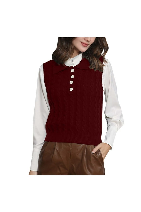 Women's Sweater Vest Sleeveless Crewneck Ribbed Knit Solid Quarter Button Down Pullover Tank Gray M