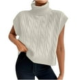 thumbnail image 1 of Women's Sweater Vest Sleeveless Turtleneck Ribbed Knitted Loose Pullover Tank Beige L, 1 of 8
