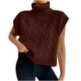 thumbnail image 1 of Women's Sweater Vest Sleeveless Turtleneck Ribbed Knitted Loose Pullover Tank Brown M, 1 of 8