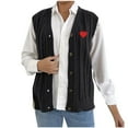 thumbnail image 1 of Women's Sweater Vest Sleeveless V Neck Heart Ribbed Knit Button Down Cardigan Tank Black Free Size, 1 of 7