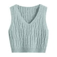 thumbnail image 1 of Women's Sweater Vest V Neck Cable Knit Sleeveless Loose Fit Solid Color Pullover Top S-M-L, 1 of 3