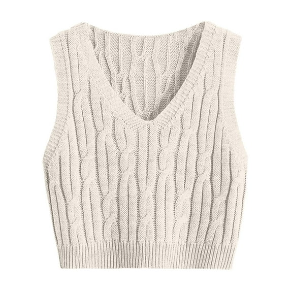 Women's Sweater Vest V Neck Cable Knit Sleeveless Loose Fit Solid Color Pullover Top S-M-L