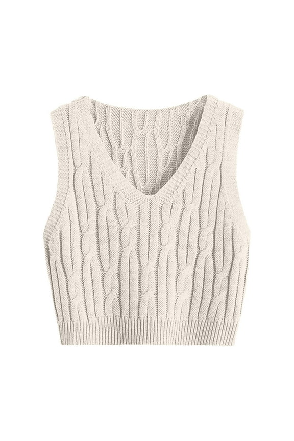 Women's Sweater Vest V Neck Cable Knit Sleeveless Loose Fit Solid Color Pullover Top S-M-L