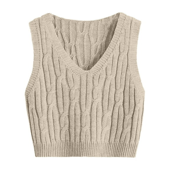 Women's Sweater Vest V Neck Cable Knit Sleeveless Loose Fit Solid Color Pullover Top S-M-L