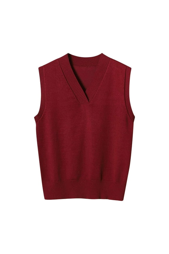 Women’s Sweater Vest V Neck JK Uniform Kint Vests Solid Classic Sleeveless Pullover Sweaters Tops