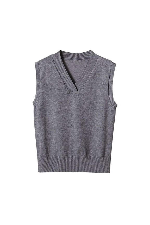 Women’s Sweater Vest V Neck JK Uniform Kint Vests Solid Classic Sleeveless Pullover Sweaters Tops