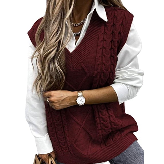 Cogild Women's Cable Knit Sweater Vests, V-Neck Sleeveless Pullover Sweater
