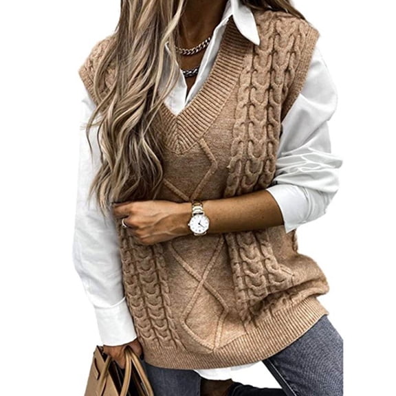Cogild Women's Cable Knit Sweater Vests, V-Neck Sleeveless Pullover Sweater