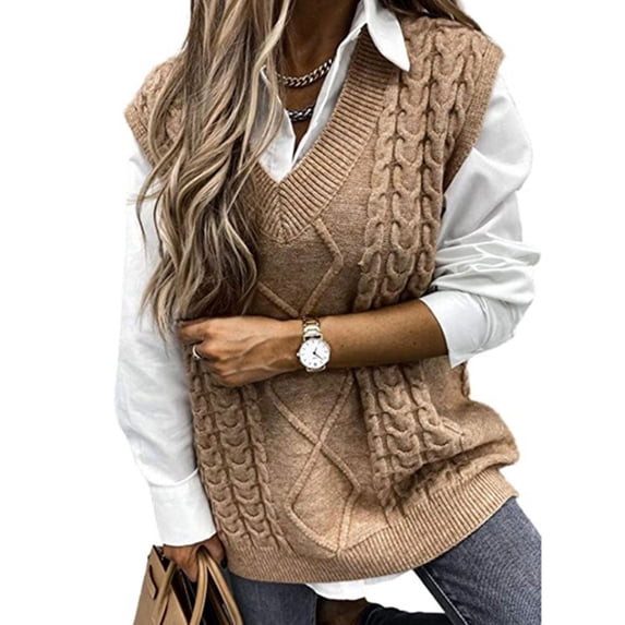 Cogild Women's Cable Knit Sweater Vests, V-Neck Sleeveless Pullover Sweater