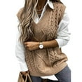 thumbnail image 1 of Women's Sweater Vests Cable Knitted Sleeveless Vest Sweaters V Neck Knitwear Tank Pullover Cogild, 1 of 6