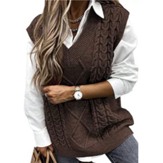 Cogild Women's Cable Knit Sweater Vests, V-Neck Sleeveless Pullover Sweater