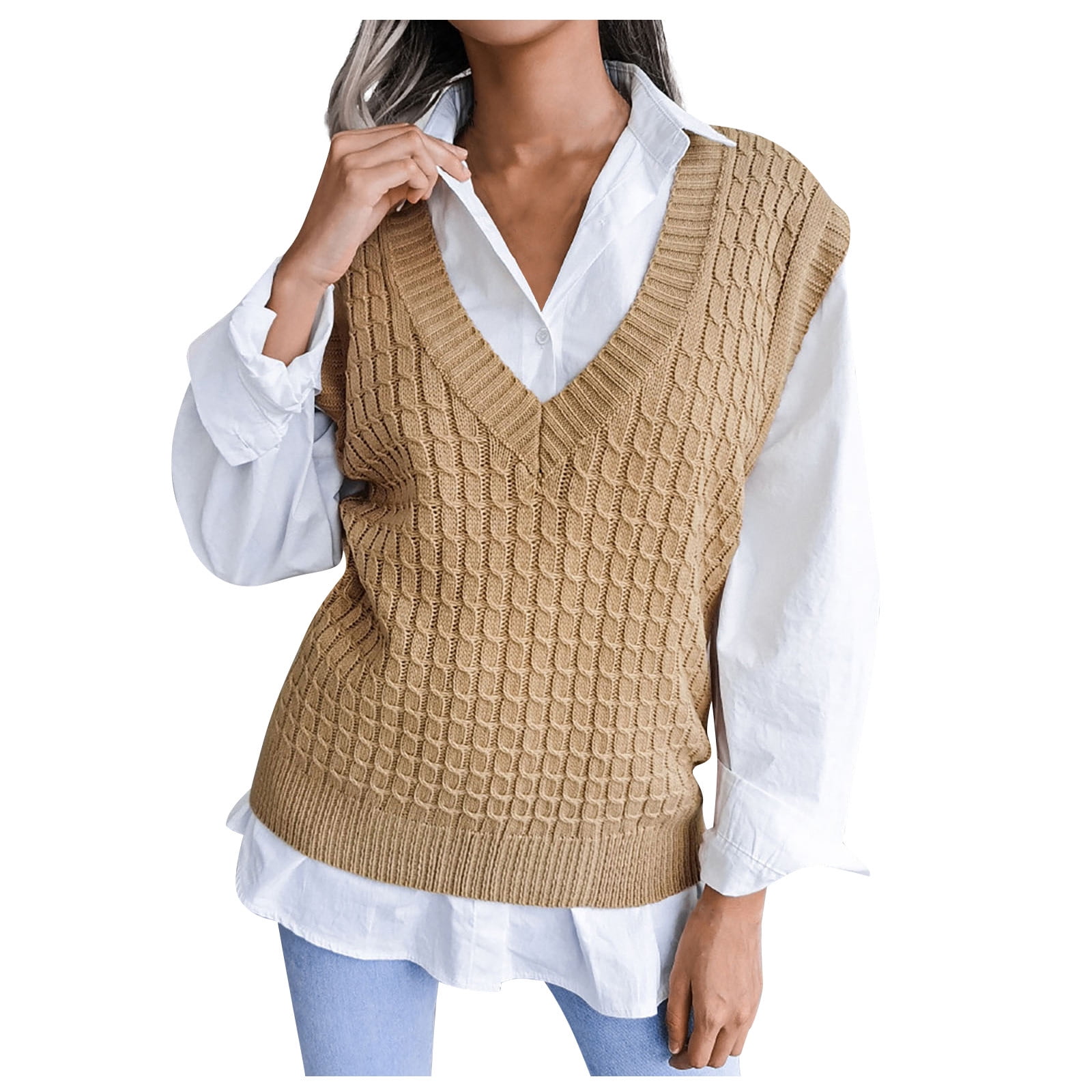 Women's Sweater Vests VNeck Casual Loose Knit Sweater Vest TBKOMH
