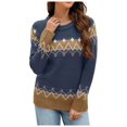 thumbnail image 1 of Women's Sweater Vintage Color Block Knitted Long Sleeve Shirts Jacquard Loose Fit Fall Sweaters, 1 of 2