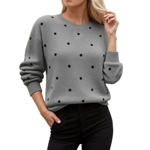 Women's Sweater Vintage Polka Dot Long Sleeve Crew Neck Knitted Loose Fit Trendy Clothes 2025
