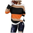 thumbnail image 1 of Women's Sweater Vintage Stripe Color Block Knitted Long Sleeve Shirts Casual Lightweight Sweaters, 1 of 2