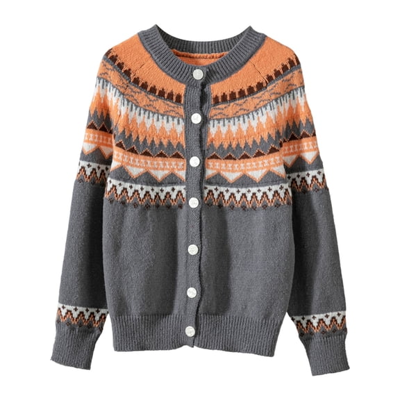 Women's Sweater Vintage Stripe Patchwork Button Up Cardigan Warm Knitted Fall Knitwear