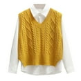 thumbnail image 1 of Women's Sweaters 2 Pieces Textured Sleeveless V Neck Vest Knit Sweaters Long Sleeve Button Down Shirts Set Solid Color Womens Blouses Yellow L, 1 of 2