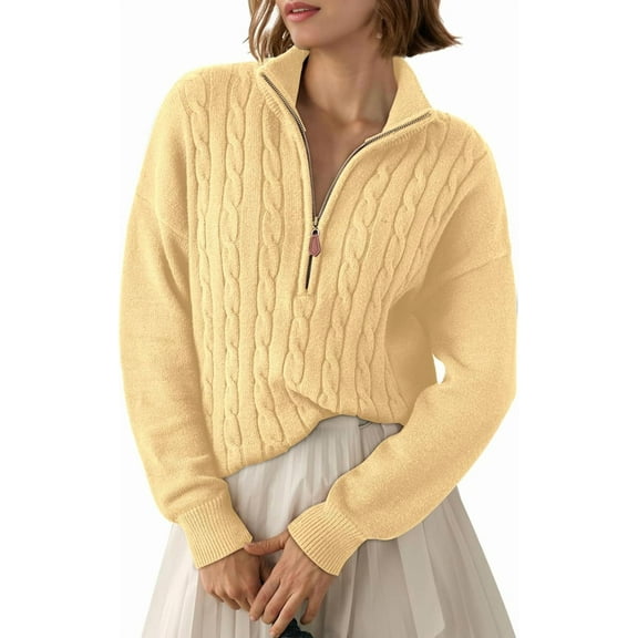 Women's Sweaters 2025 Fall Winter Quarter Zip Casual Ribbed Cable Knit Pullover