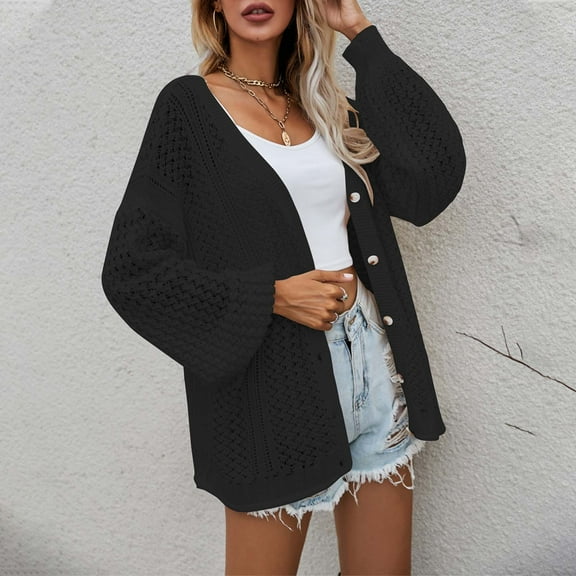 Women's Sweaters And Cardigans Pink Fashion Sweater Coat Top Cardigan Loose Hollow Out Sleeve Coat