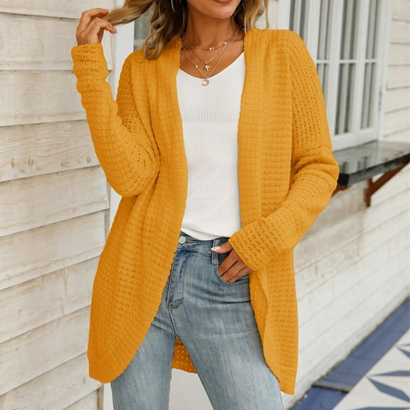 Women's Sweaters And Cardigans Pink Summer Long Sleeved V-neck Solid Color Knitted Cardigan Sweater Jacket