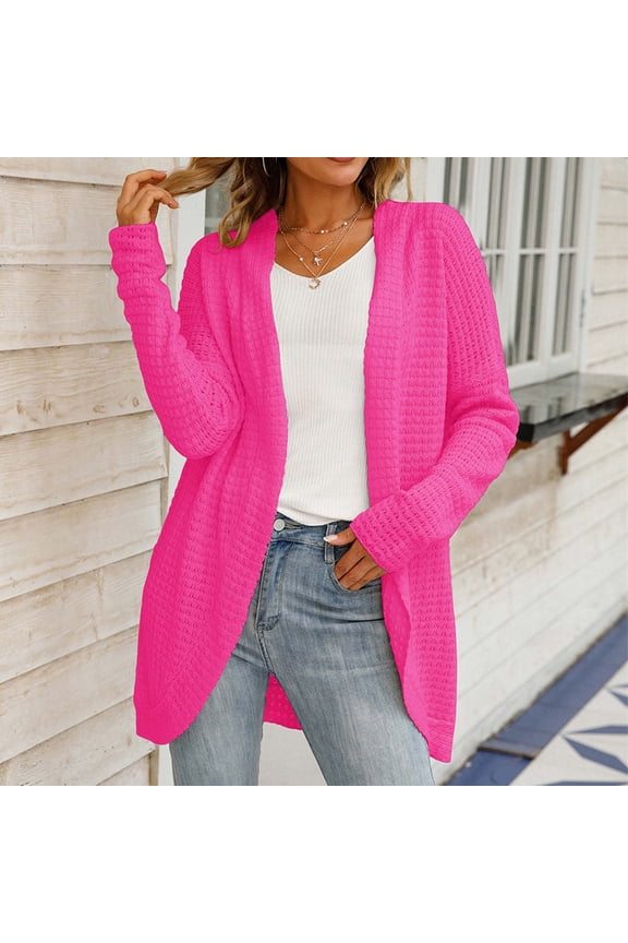 Women's Sweaters And Cardigans Pink Summer Long Sleeved V-neck Solid Color Knitted Cardigan Sweater Jacket