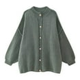 thumbnail image 1 of Women's Sweaters Cardigans Trendy Knit With Metallic Buttons Crewneck Solid Color Fall Coat,Green,M, 1 of 3