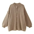 thumbnail image 1 of Women's Sweaters Cardigans Trendy Knit With Metallic Buttons Crewneck Solid Color Fall Coat,Khaki,L, 1 of 6