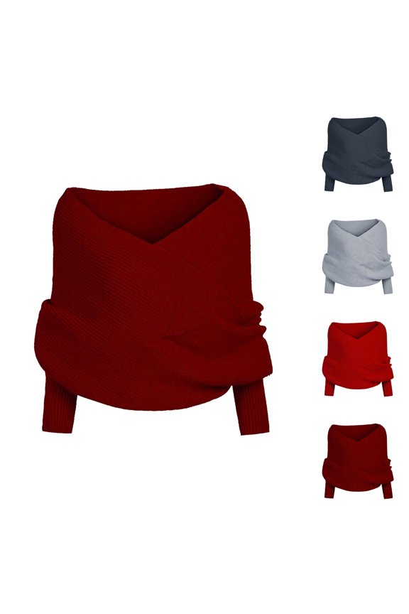 Women's Sweaters Casual Pullover Long Sleeve Knit Business Casual Teacher Outfit Unique Wearing V Shaped Over Off Shoulder Sexy Pullover Sweater Knitted Warm Scarf Shawl