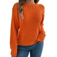 thumbnail image 1 of Women's Sweaters Casual Solid Color Hollow Out Long Sleeve Pullover Knitted Sweaters Fall Sweater Orange L, 1 of 6