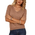 thumbnail image 1 of Women's Sweaters Casual V Neck Short Sleeve Knit Summer Pullover Sweater Tops Khaki 2XL, 1 of 5