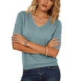 thumbnail image 1 of Women's Sweaters Casual V Neck Short Sleeve Knit Summer Pullover Sweater Tops Sky Blue XL, 1 of 5