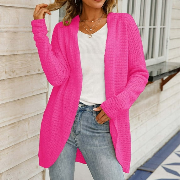 Women's Sweaters Under $15 Pink Size XL Long Sleeved V-neck Solid Color Knitted Cardigan Sweater Jacket