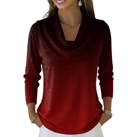 Women's Sweaters Cowl Neck Ribbed Cuffs Long Sleeve Womens Blouses Soft Knit Gradient Color Womens Tops Casual
